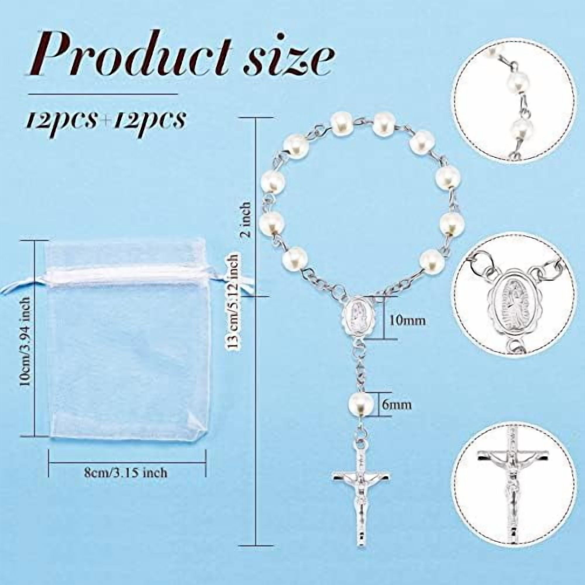 Atefa 12 Pieces Baptism Rosary Mini Rosary Baptism Favors Centerpieces for Party on Table Christening Favors Communion Favors Weddings Party Favors(White)