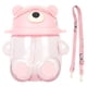 thumbnail image 1 of Botella de agua de oso de 700 ml para niñas y niños con correa ajustable de paja Botella de agua Kawaii de dibujos animados para ir de compras senderismo rosa, 1 of 14
