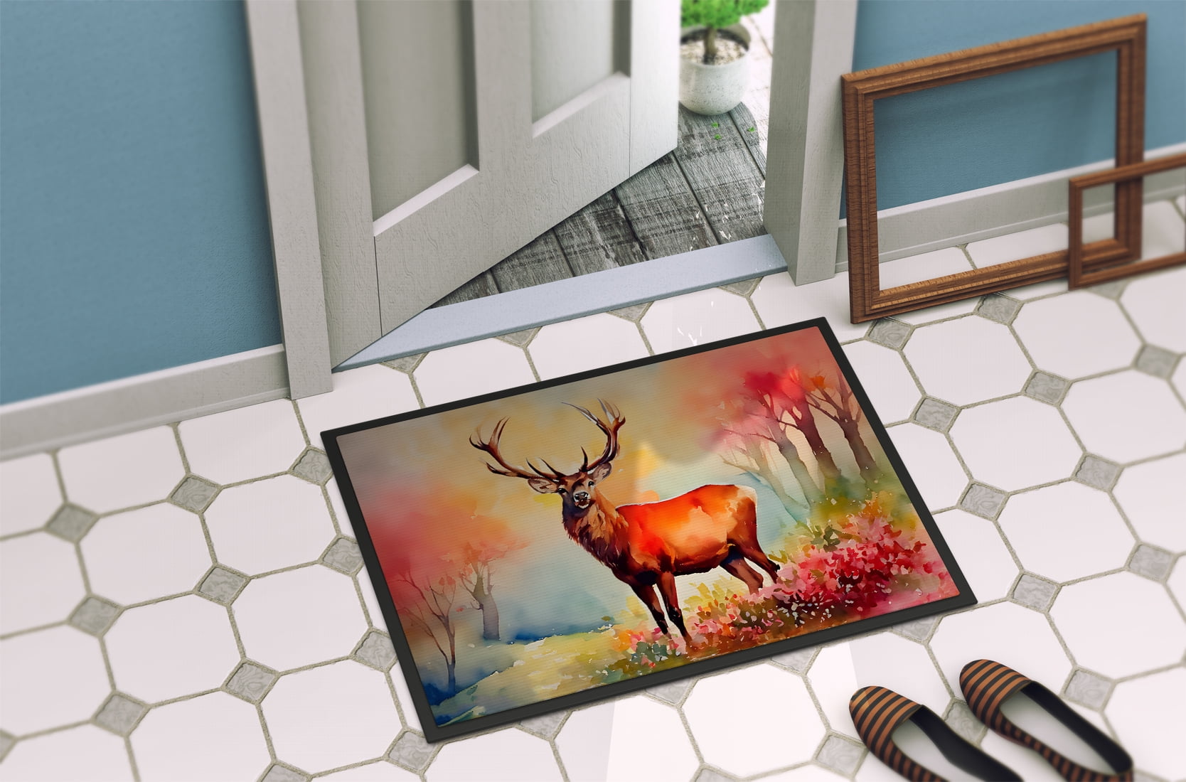 Caroline's Treasures DAC2987JMAT Deer Stag Doormat Front Door Mat Indoor Outdoor Rugs for Entryway, Non Slip Washable Low Pile, 24H X 36W