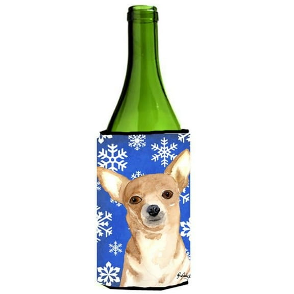 White Snowflake Chihuahua Christmas Wine bottle sleeve Hugger 24 oz.