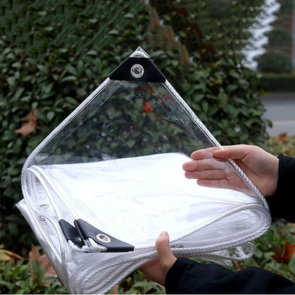 Clear Vinyl Tarp 3m x 4m, 0.35mm Waterproof Transparent PVC Tarp with Metal Grommets & Rope for Patio, Greenhouse, Garden
