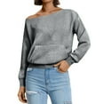 thumbnail image 6 of Women's Casual Off Shoulder Sweatshirt Raglan Sleeve Loose Solid Color Pullover Gray L, 6 of 6