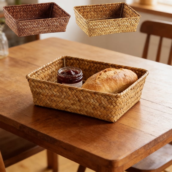 Woven Desktop Storage Basket Organizer for Coffee Table, Remote Control and Key Holder, Linen Decorative Tray for Living Room Bedroom Bathroom