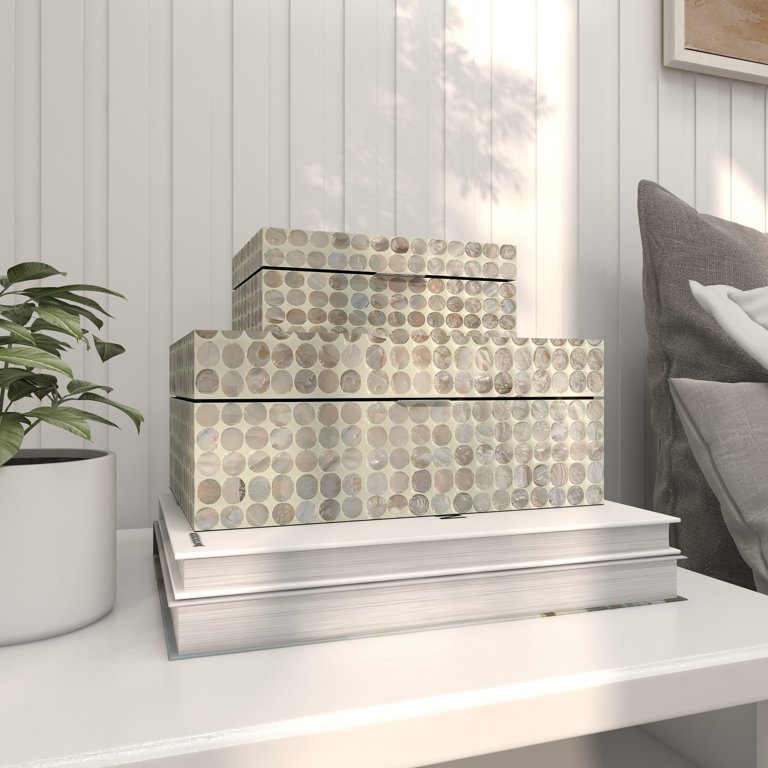 DecMode Coastal Cream Mother of Pearl Geometric Box with