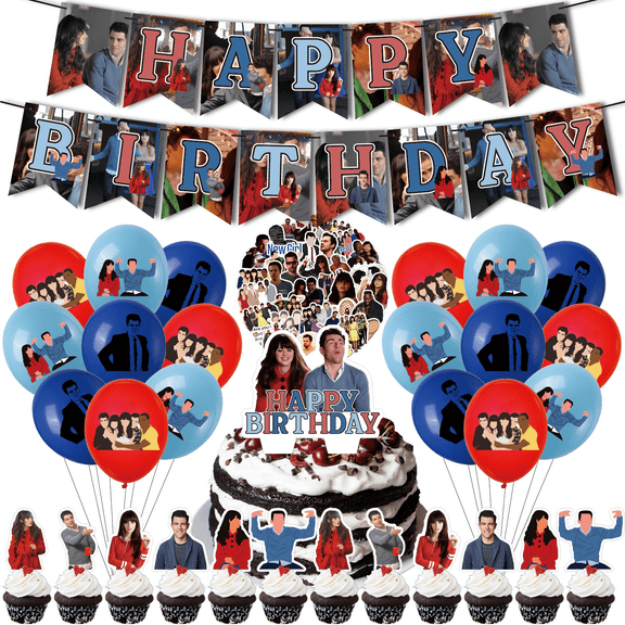82 Pcs For New Girl Twenty Nine Theme Party Supplies Set – Includes Banner, Cake Topper, 50 Stickers, 12 Cupcake Toppers, and 18 Balloons for Birthday Decorations