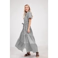 thumbnail image 4 of utcoco Womens Casual Short Sleeve Button Down Tie Waist Ruffled Striped Maxi Shirt Dress, 4 of 7