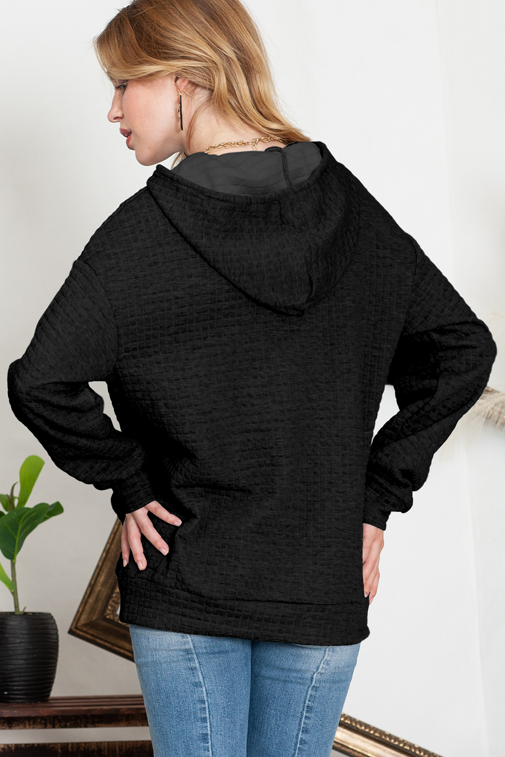 Eytino Women's Waffle Pullover Hoodie with Pockets photo 6