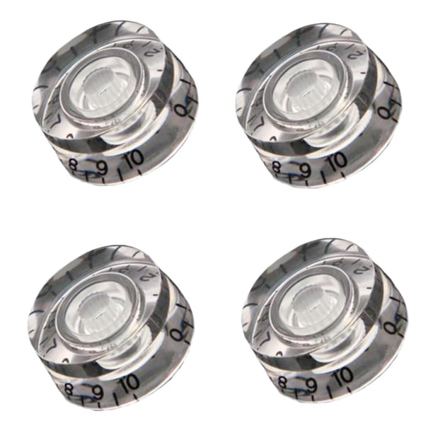 4 Perillas de Control de Volumen Acrílicas para Bajos y Guitarras X 26mm Claro