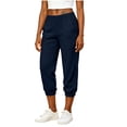 thumbnail image 2 of Womens Linen Cropped Jogger Pants Elastic Drawstring Waist Casual Summer Trousers with Pockets Lightweight Lounge Pants, L, 2 of 8