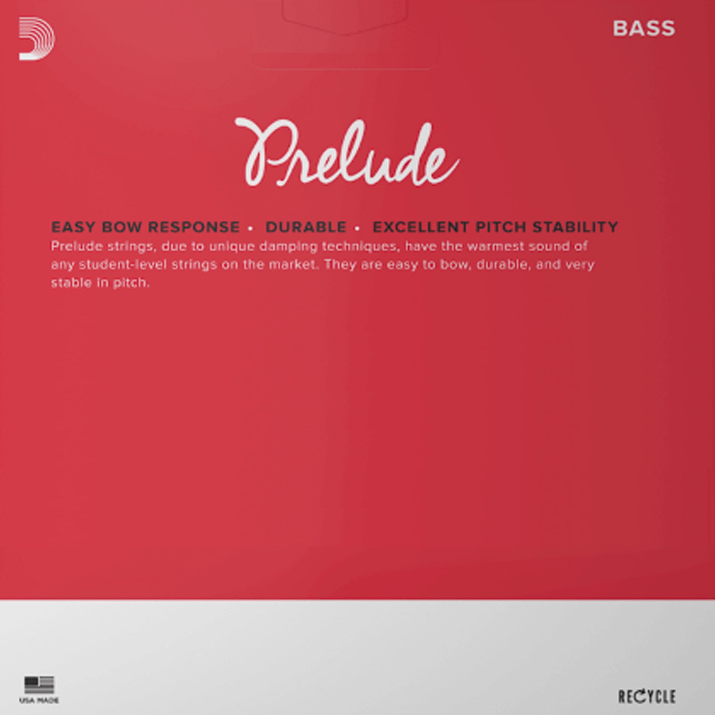 D'Addario Prelude Bass Single D String, 3/4 Scale, Medium Tension, Bulk 10-Pack