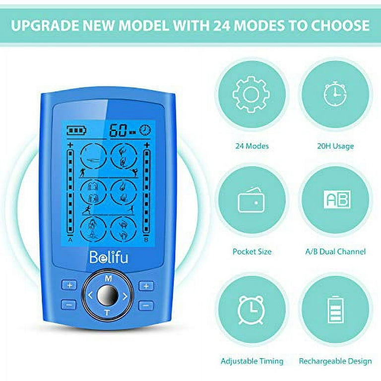 Belifu Independent Dual Channel TENS EMS Unit with 24 Modes, Rechargeable  Muscle Stimulator for Pain…See more Belifu Independent Dual Channel TENS  EMS