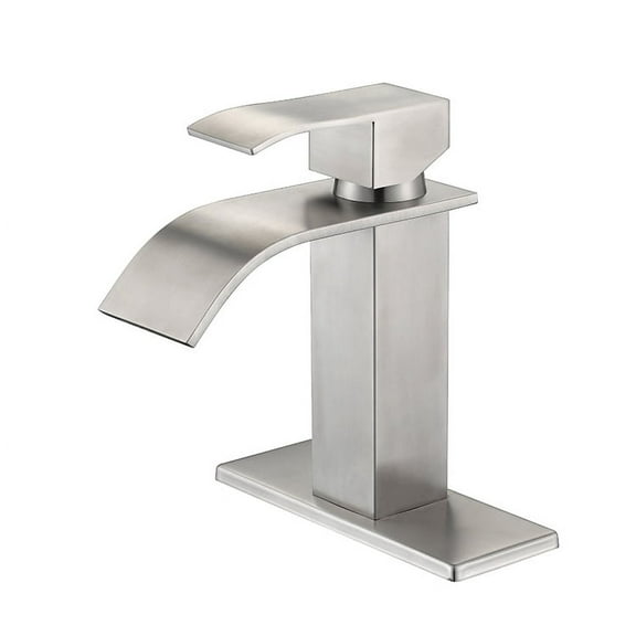 Single handle single hole waterfall spout bathroom faucet with deck plate