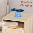 thumbnail image 5 of AODAILIHB Rattan Nightstand with Wireless Charging Station, Wooden Nightstand with Drawer Open Shelf, Bed Side Table for Bedroom, Living Room - Natural, 5 of 8