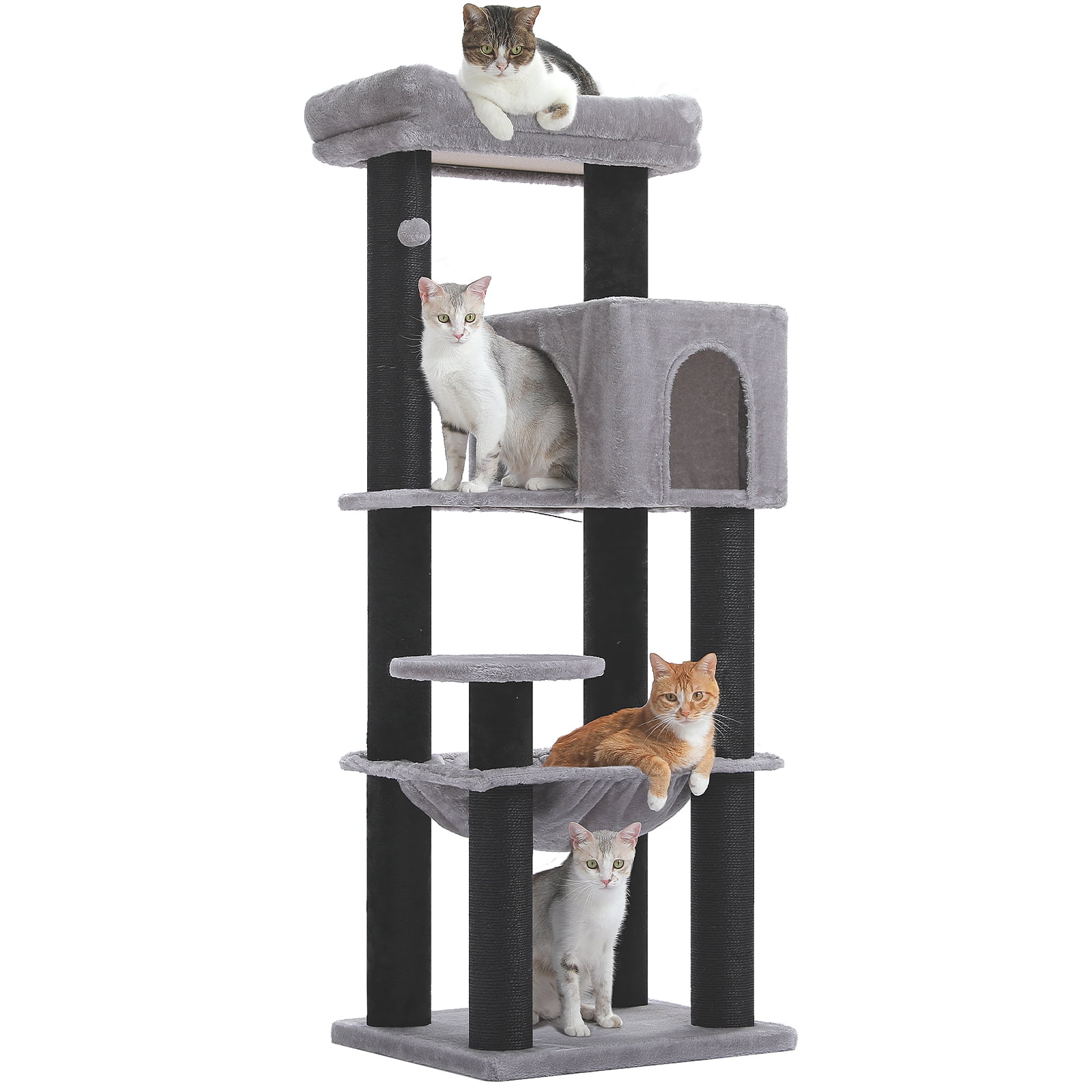 PEQULTI 58" Large Cat Tree with Spacious Hammock and Huge Condo Cat Tower for Indoor Cats Black