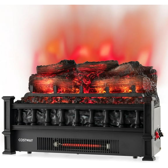 Eternal Flame Electric Fireplace Log, 20-inch Fireplace Insert Log Heater with Realistic Pinewood Ember Bed, Adjustable Temperature, Infrared Electric Fireplace Log for Home Decor, Black 1500W