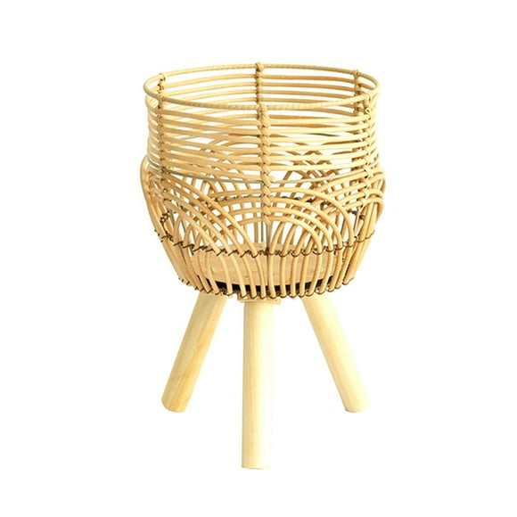 Bamboo Woven Plant Pot on Wooden Standing Legs for Apartment Home Decoration and Display Planter Pot Container