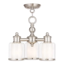 3 Light Brushed Nickel Mini Chandelier/Ceiling Light fixture with Clear Glass & Satin Opal White Glass Shade