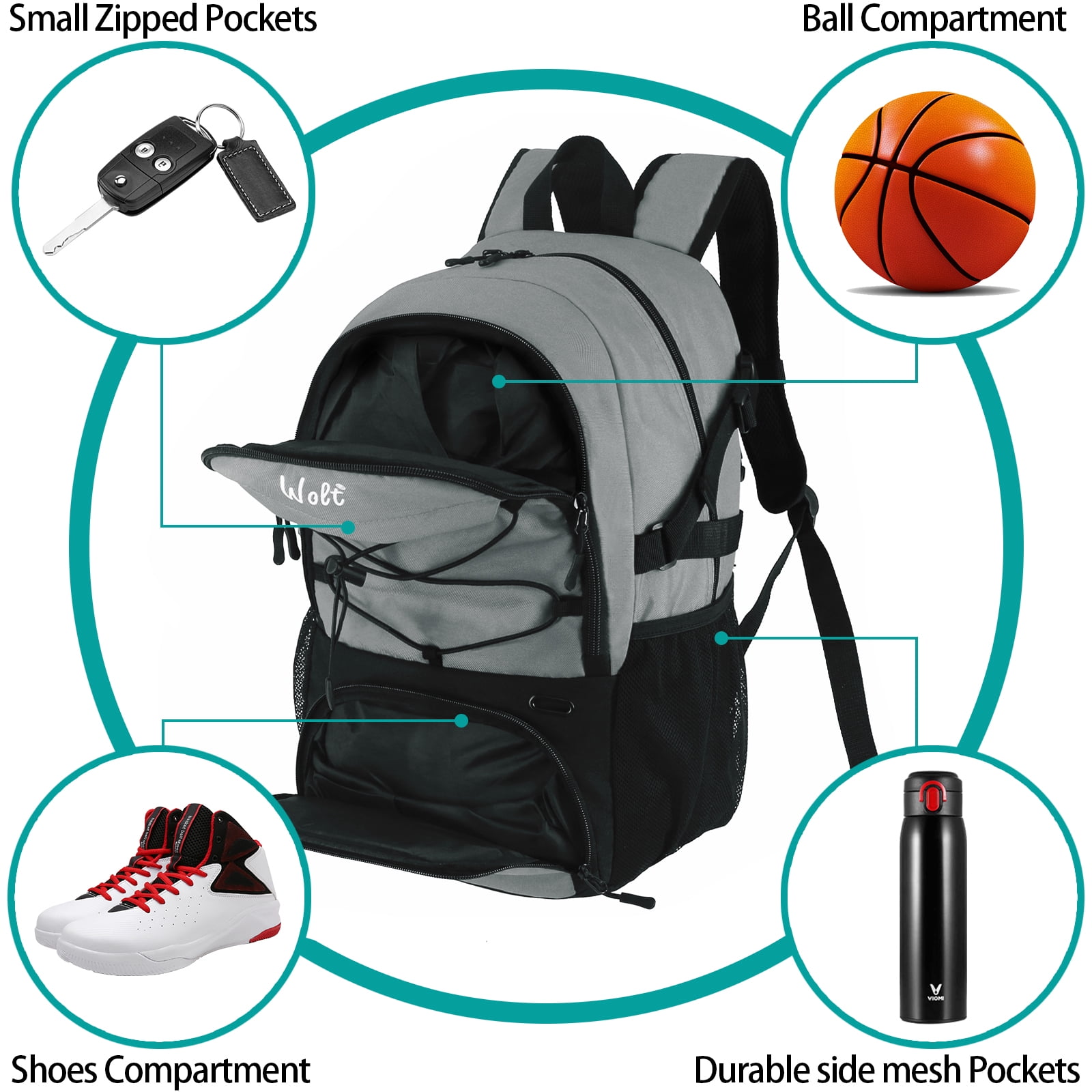 Mochila Fútbol WOLT - Compartimento Balón Y Zapatos Deportivos
