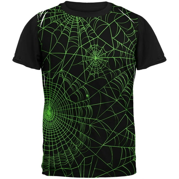 Halloween Spider Webs Adult Black Back T-Shirt - Small