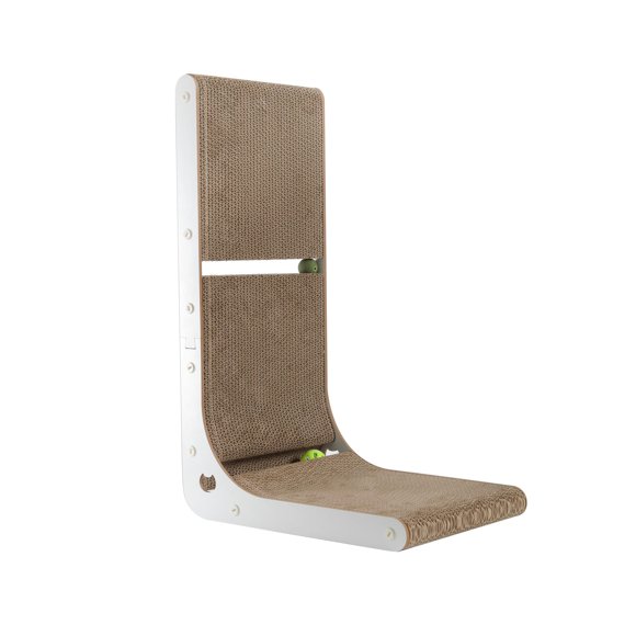 Cat Scratcher SMARTBEAN de cartón en forma de L con bolas de juguete para hierba gatera