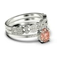 thumbnail image 2 of Beautiful Unique Art Deco 2.50 Carat Oval Cut Morganite And Diamond Moissanite Engagement Ring, Classic Wedding Ring, Two Matching Band in 10k Solid White Gold, Gift For Her, Promise Ring, Trio Set, 2 of 4