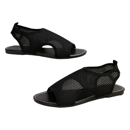 

ZHELIYO Women s sandals Women s Knit Breathable Soft Bottom Sandals Striped Mesh Comfort Black 7