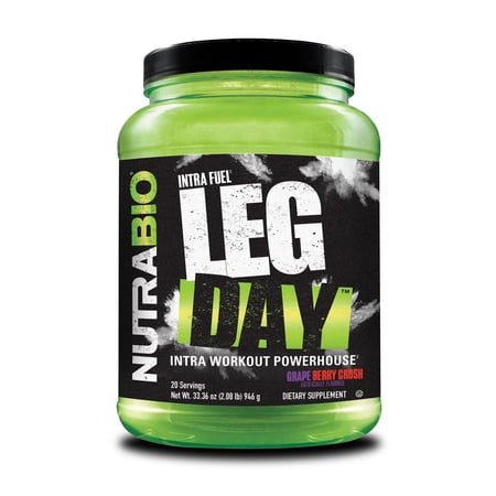 NutraBio Leg Day Intra Carb Supplement -Amino Acid EAA/BCAA Formula – 20 Servings– Grape Berry