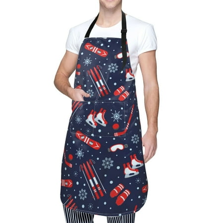 

Cauagu Winter Sports Fun Pattern Aprons with Pockets Waterproof Apron for Women Kitchen Cooking Apron Adjustable Bib Aprons Chef Apron for Cooking Drawing Crafting