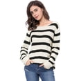 thumbnail image 2 of Suéter de rayas túnica con hombros descubiertos y cuello redondo para mujer blanco S, 2 of 6