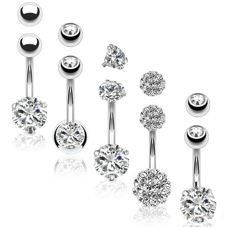 BodyJ4You 5PC Belly Button Rings 14G Stainless Steel CZ Women Navel Body Piercing Jewelry (Best Body Piercing Jewelry Websites)