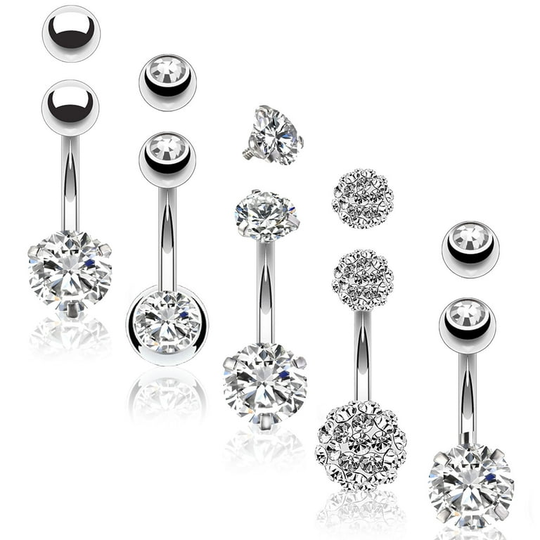 BodyJ4You 5PC Belly Button Rings 14G Stainless Steel CZ Women Navel Body  Piercing Jewelry Set 