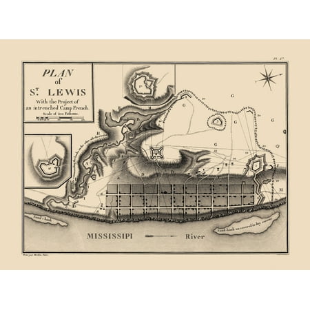Historic City Map - St Lewis Missouri French Camp - Collot 1796 - Vintage Wall Art