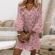 thumbnail image 2 of Vestido corto de manga de siete cuartos para mujer, Jersey holgado con cuello en V, elegante, estilo dulce, estampado, 2023, 2 of 5