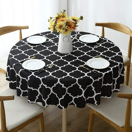 

CUH Classic Moroccan Pattern Trim Round Tablecloth Washable Polyester Table Cover for Kitchen Farmhouse Rustic Banquet Tabletop Use (Black 60 Round)