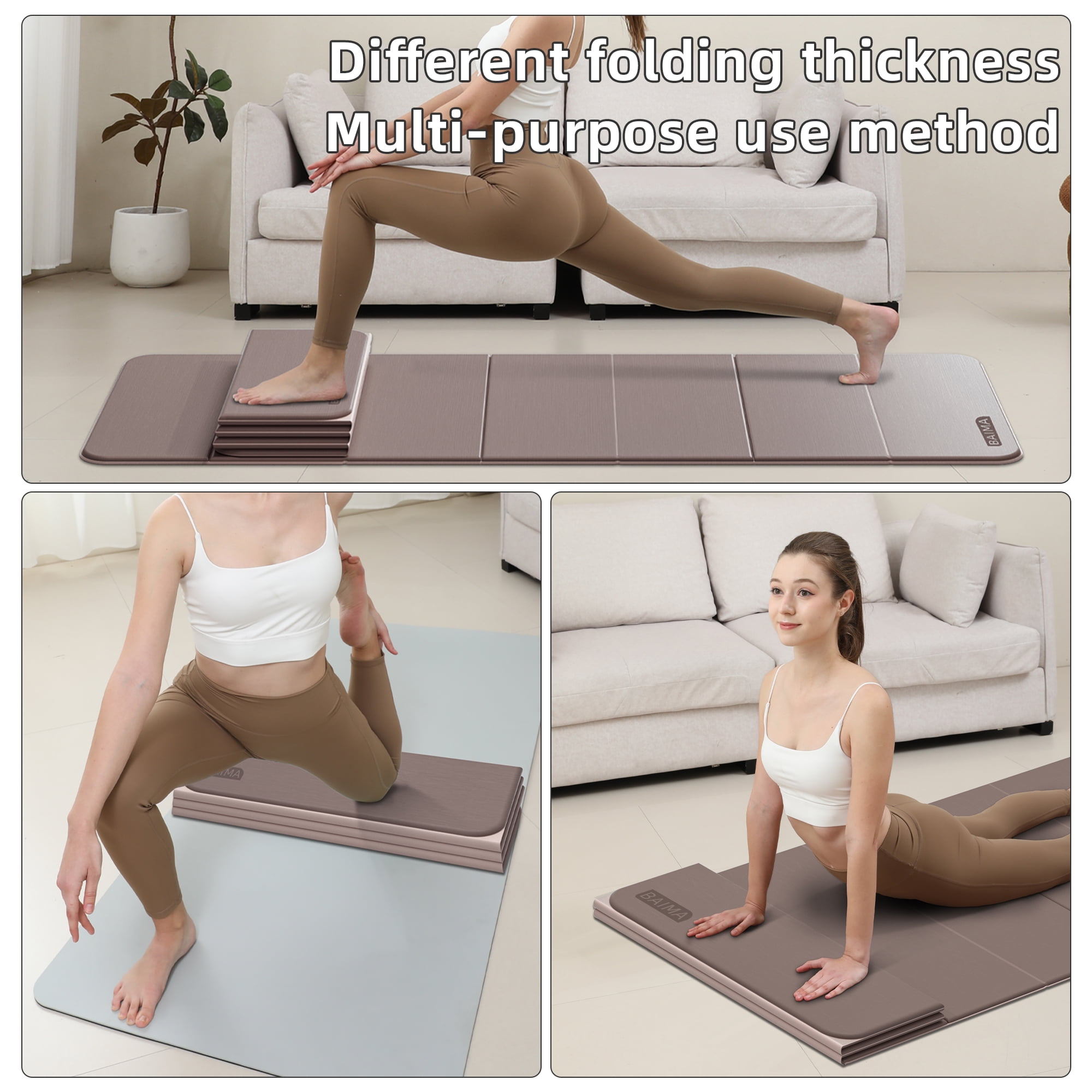 BAIMA Travel Yoga Mat 8 mm Thick, Multicolor Workout Mats for Home Gym,Portable for Camping or Travel Exercise Mat(Brown & Beige)