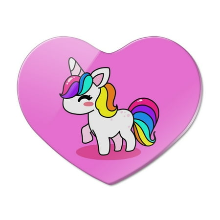 

Cute Kawaii Rainbow Unicorn Chibi Heart Acrylic Fridge Refrigerator Magnet