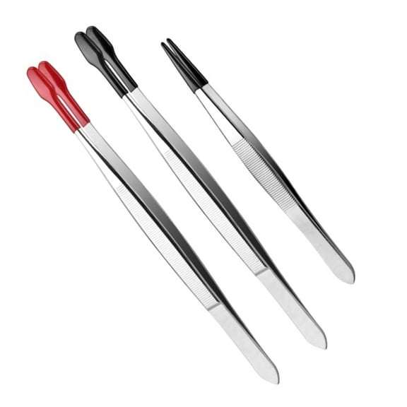 3Pcs Rubber Tip Tweezers Set with Silicone Coated Flat Bent Pointed Tweezers for Crafts Jewelry Eyelashes Applicators