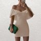 thumbnail image 5 of Vestido plisado con mangas de volantes de algodón Ropa de vacaciones ajustada de color sólido para mujer FLhrweasw Nuevo, 5 of 9