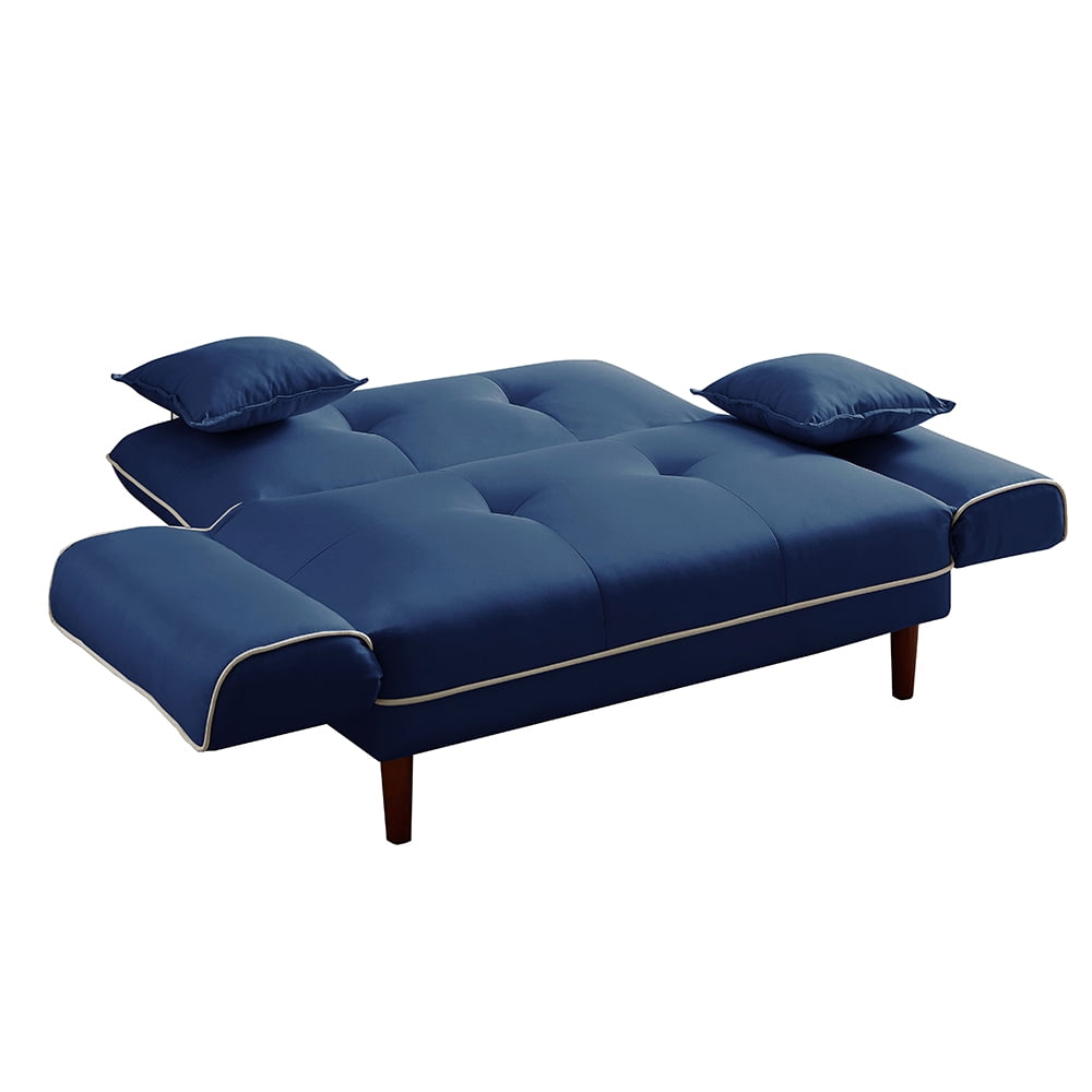 Kepooman Mid Century Modern Sofa Sleeper Bed With 2 Pillows, Blue Kepooman Mid Century Modern Sofa Sleeper Bed With 2 Pillows, Blue