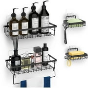 4-Packs Shower Caddy Shelves,GERKAGO Shower Rack Organizer for Hanging Razor Shelf with Soap Dish Holder, No Drilling Traceless Adhesive Shower Wall Shelves for Bathroom Storage Accessories