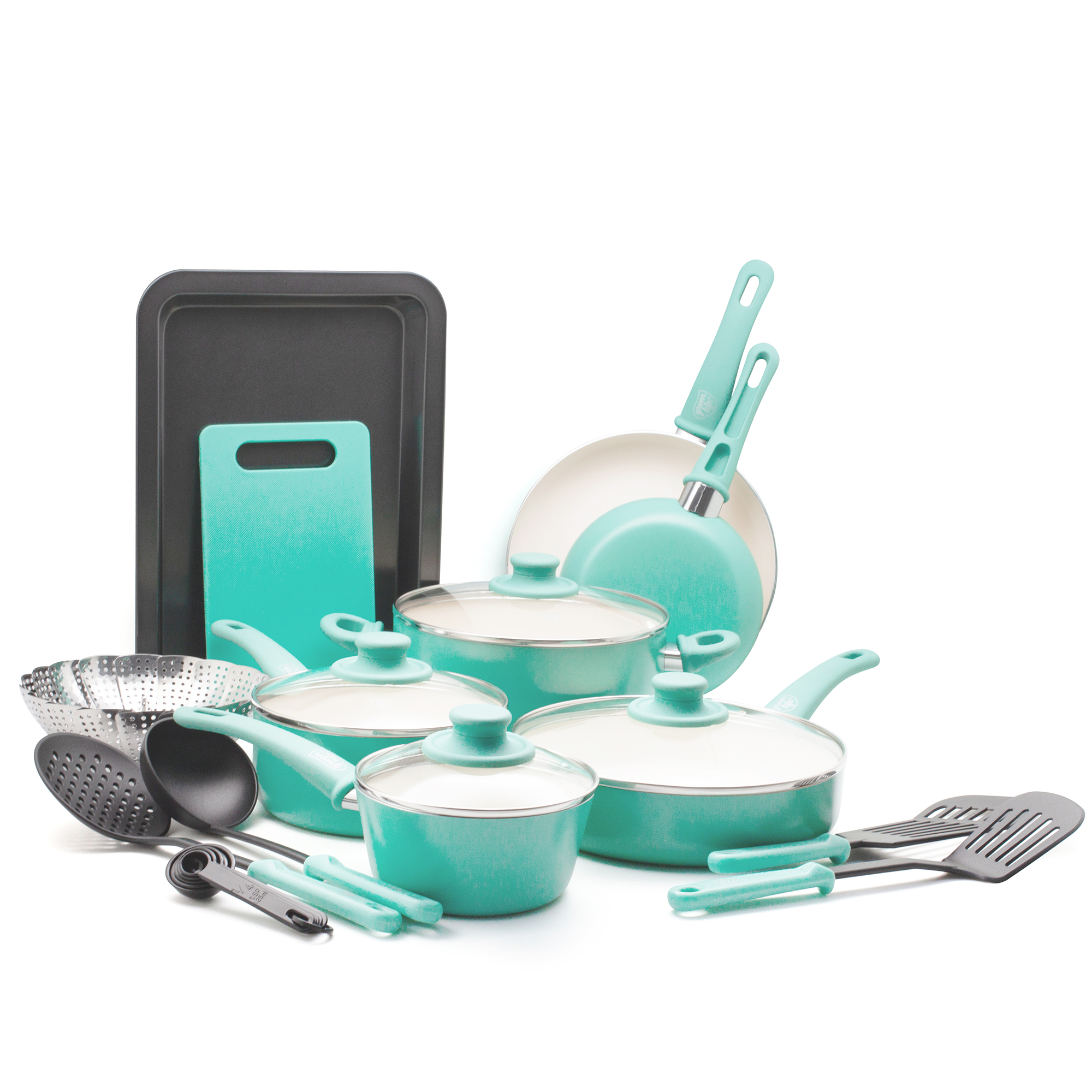 GreenLife Soft Grip 18 Piece Turquoise Healthy Ceramic Non-stick Cookware Set 631899220363  eBay