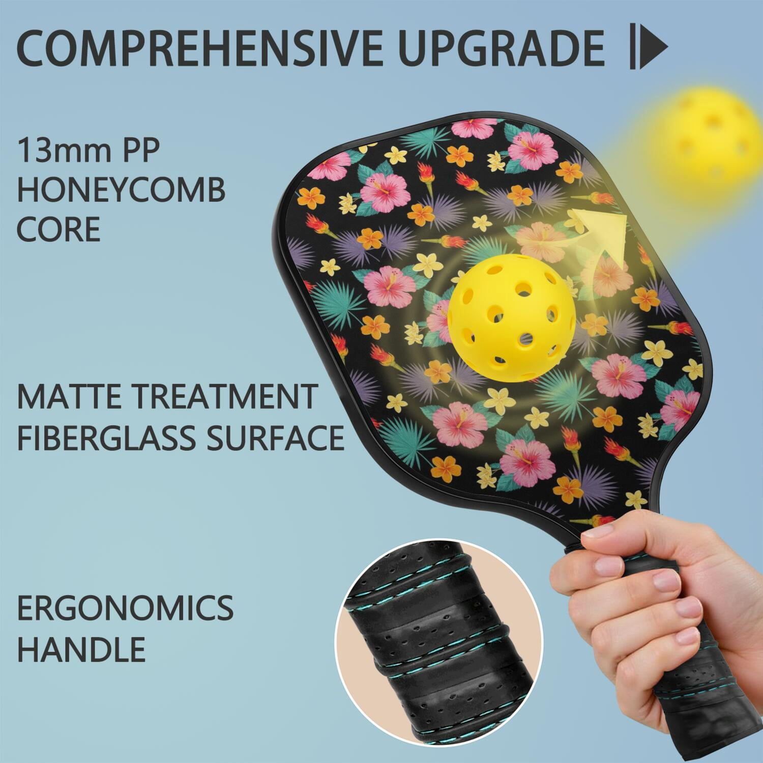 Pickleball Paddles Set,Pioneer Flower Floral Print Pattern Fiberglass Surface Pickleball Racket Set with 2 Indoor Outdoor Pickleball Balls and Pickleball Bag,Pickle-ball Equipment