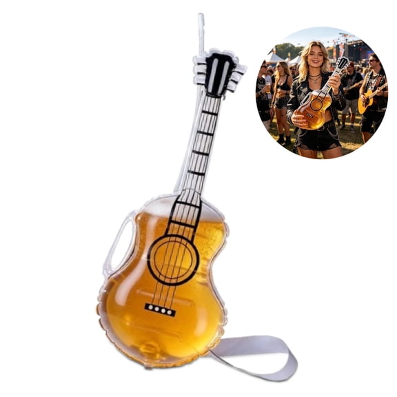 Acoustic Guitar Shaped Drink Cup - Clear Plastic Sipper Jug with Straw & Strap, Fun Beverage Container for Parties & Game Night Events