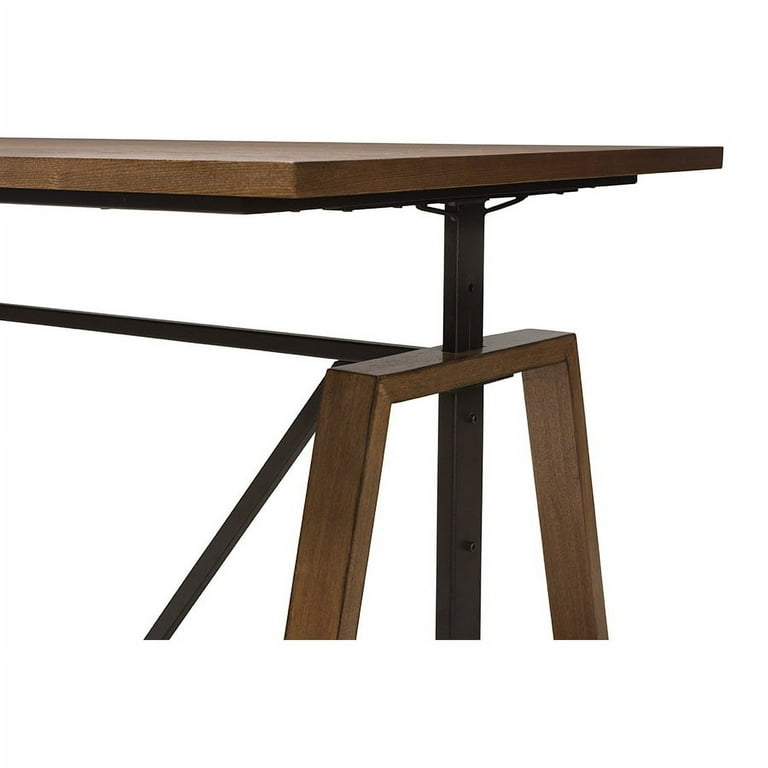 Baxton studio nico rustic industrial metal cheap and distressed wood adjustable height work table