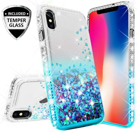 Compatible for Huawei Y9 2019 Case, with [Tempered Glass Screen Protector] SOGA Diamond Liquid Quicksand Cover Cute Girl Women Phone Case for Huawei Y9 2019 (JKM-LX2) - Clear / (Huawei Best Mobile 2019)