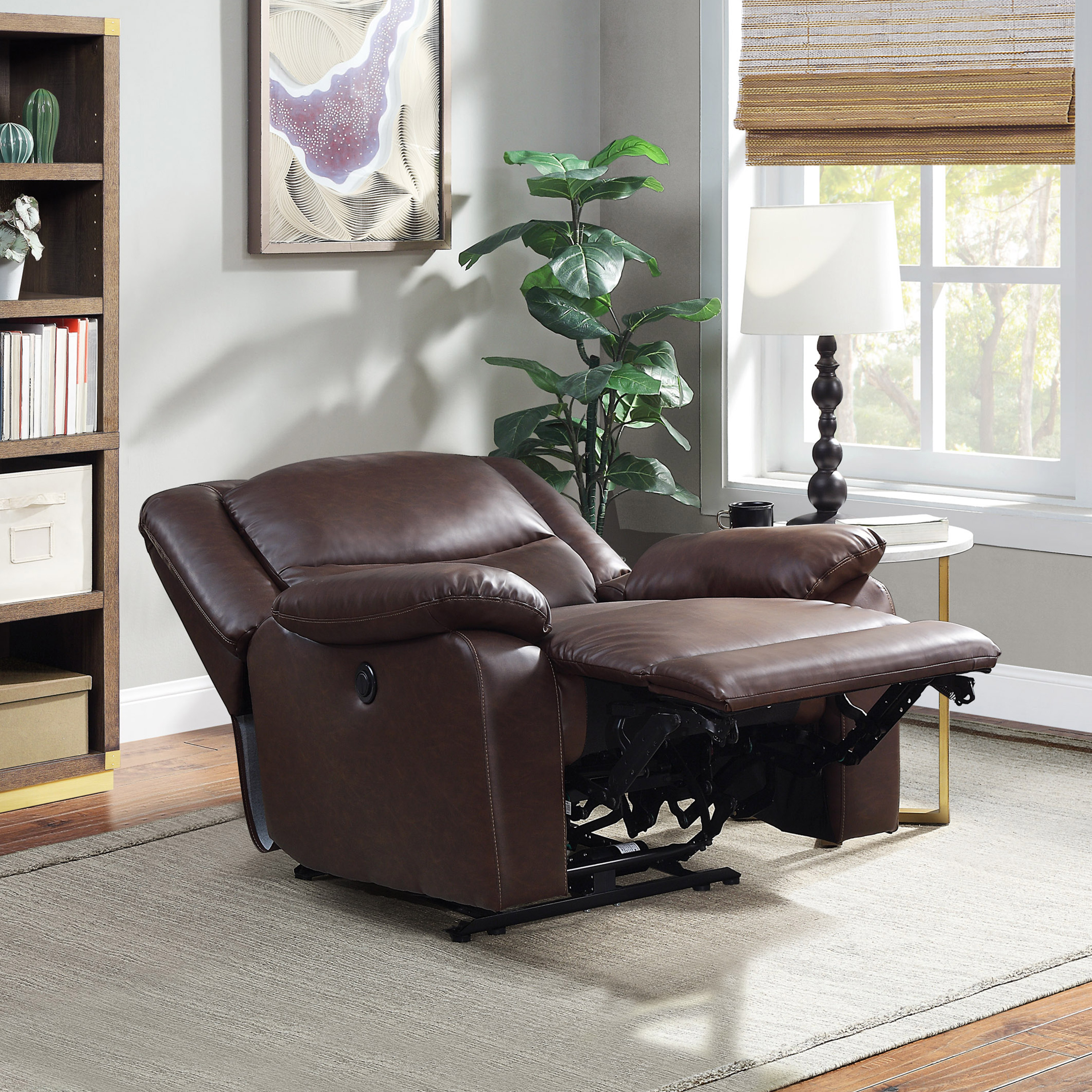 Serta Push-Button Power Recliner with Deep Body Cushions, Brown Faux Leather Upholstery - image 2 of 9