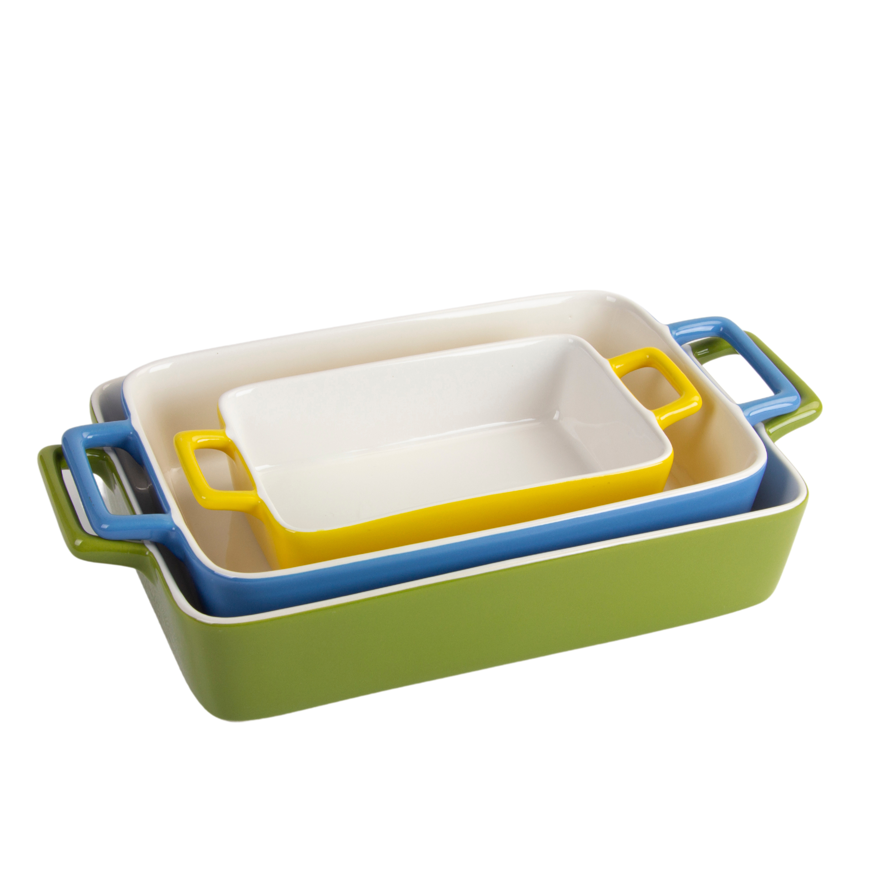 10 Strawberry Street Nested Stoneware Bakeware with Handles, Set of 3, Multi Color
