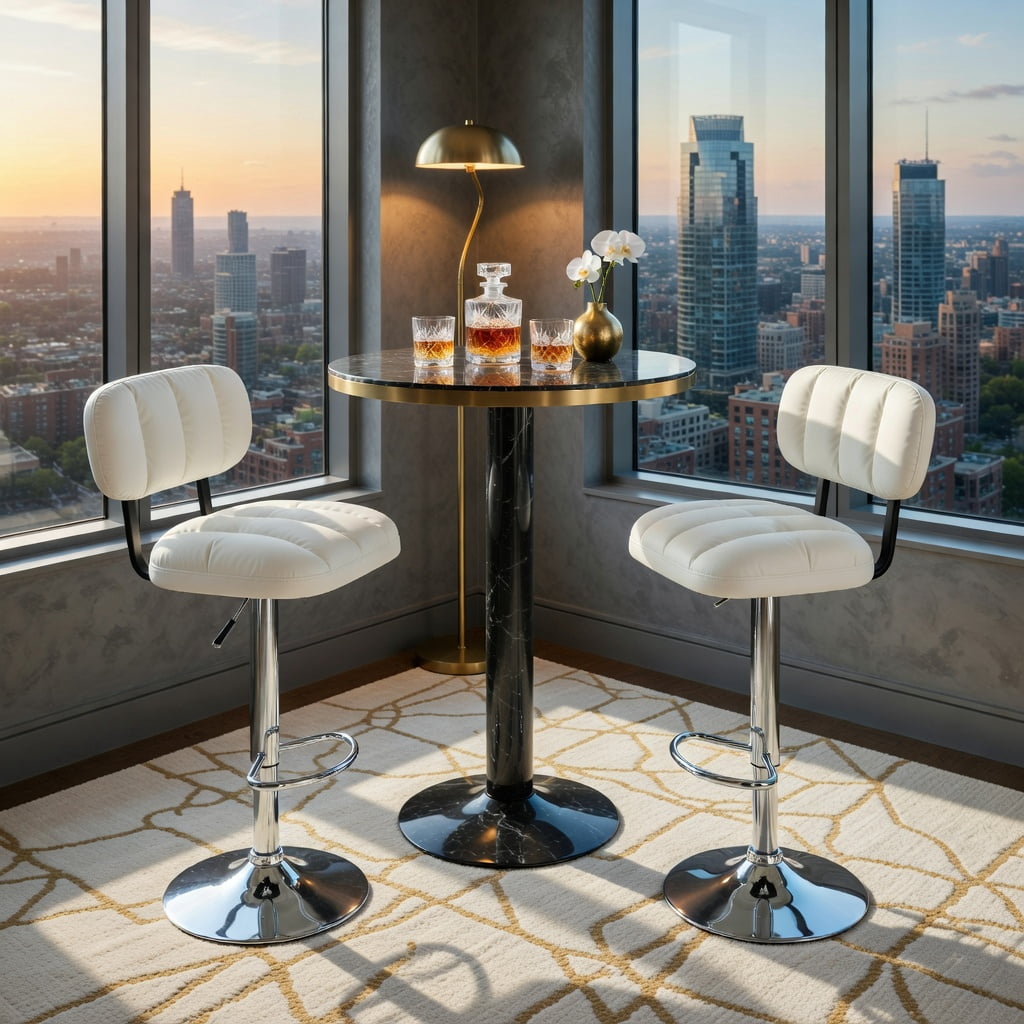 Hommoo 2-Pack Adjustable Bar Stools, PU Leather with Chrome Base & Footrest, Height-Adjustable Modern Kitchen Island Stools for Home Bar, Living Room & Dining Area, White