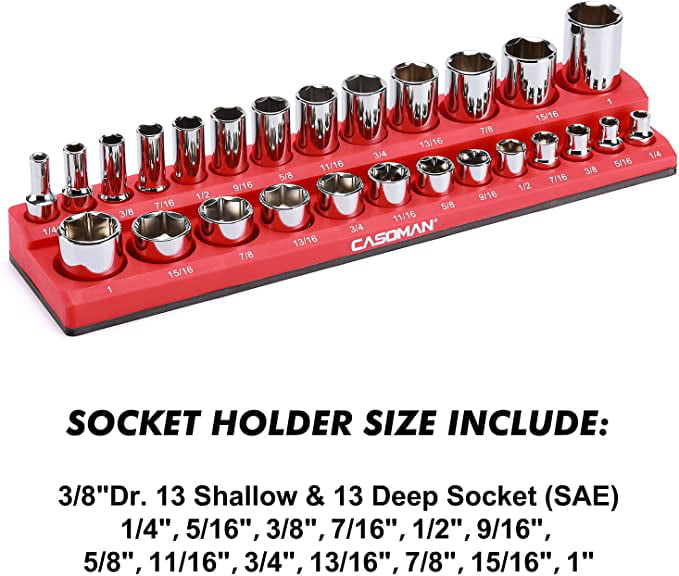 Magnetic Tool Trays Socket Organizer 3/8-inch Drive SAE RED Holds 26 Sockets 