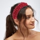 thumbnail image 2 of Diadema acolchada con perlas de imitación, diadema de ala ancha con esponja, diadema para mujer, rojo, 2 of 7